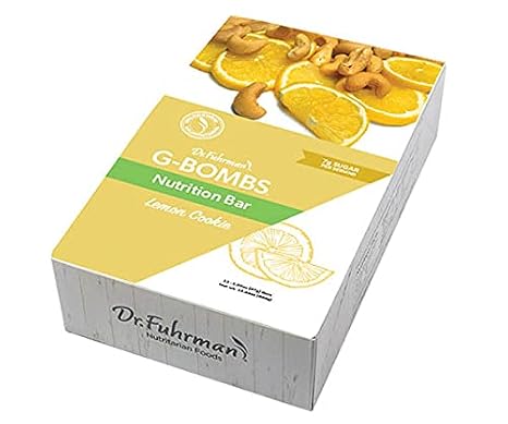 Dr. Fuhrmans G-BOMBS Nutrition Bar Lemon Cookie Flavor Whole Food Plant-Based Superfood Snack with Nuts, Seeds, Greens & Berries Vegan, Gluten-Free, No Added Sugar 12 Count