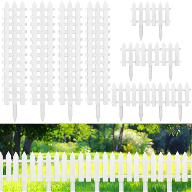 48 Pack White Classic Garden Fence Panels with 48 Fence Inserts, 6.69 L x 7.87 H