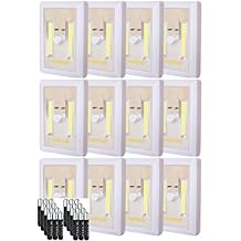 nextool 12 Pack Battery Operated Adjustable Brightness LED Night Lights, 200 Lumen Cordless COB LED Light Switch, White Color