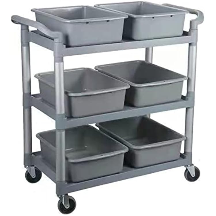 3 Tier Rolling Cart Utility Cart with Wheels Heavy Duty,Commercial Grade Storage Cart Premium Organization Cart,Mobile Shelving Unit Service Cart for Kitchen Bar Restaurant6 Basin, Gray