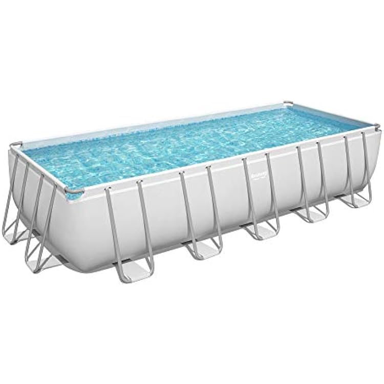 Bestway Power Steel 21 x 9 x 52 Rectangular Metal Frame Above Ground Swimming Pool Set with 1500 GPH Filter Pump, Ladder, and Pool Cover