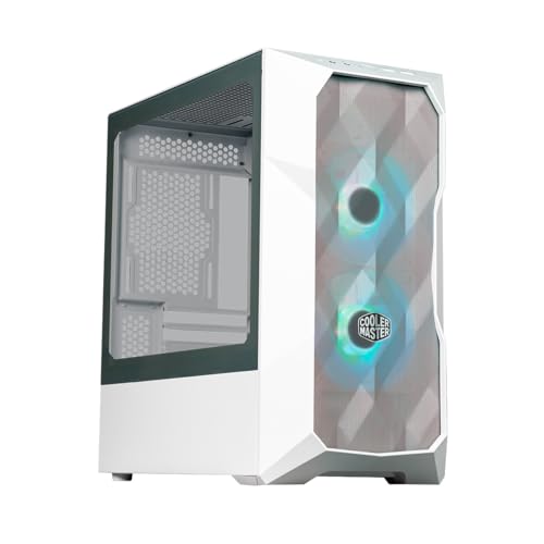 Cooler Master TD300 Mesh White PC Case - Mini-Tower, Designed for High Airflow, 2 x 120mm ARGB Intake Fans, Micro-ATX & Mini-ITX MB Support, Tempered Glass Side Panel, Removeable Top, ARGBPWM Hub