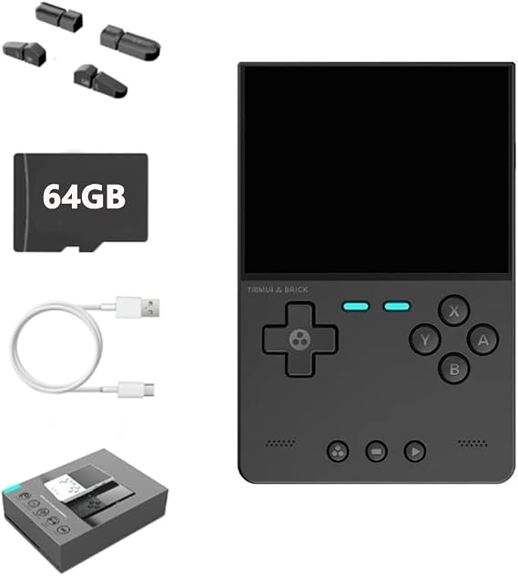 Trimui Brick Portable Retro Game Console 3.2 Inch IPS 1024x768 Screen, Built in 64GB Linux System Card 3000mAh Long-life Rechargable Battery Retro Handheld (Black 64GB)