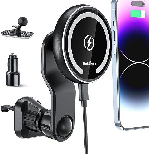 MAGJIEYX for Magsafe Car Mount Charger, Magnetic Wireless Charger for iPhone 1213141516 17 Pro MaxPlusMiniMagsafe Case Air Vent and Dashboard Phone Holder with Fast 36W Adapter