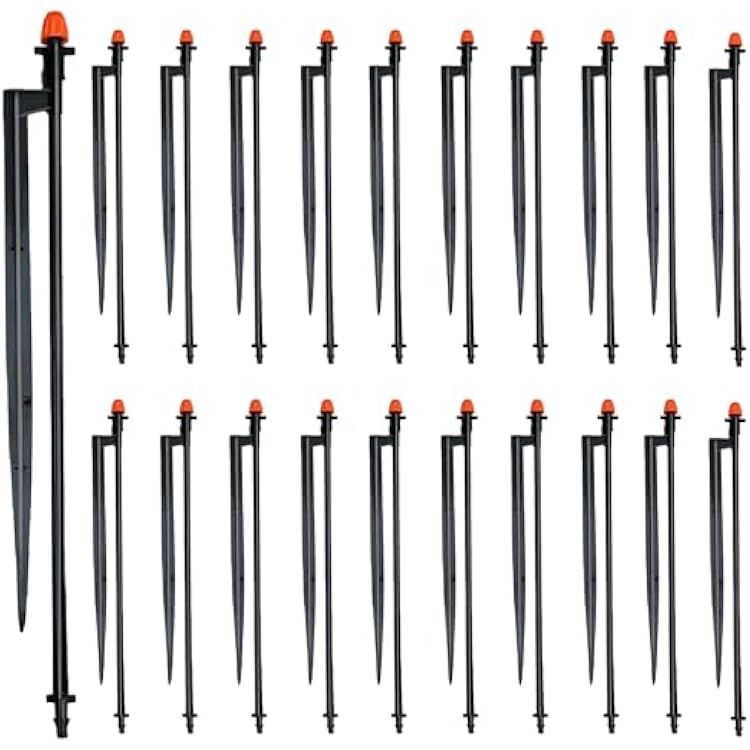 360 Degree Irrigation Sprinkler Heads with 12 Inch Stakes,Drip Irrigation Spray Emitters with Hose for 14 Drip Tubing Garden Irrigation System Black orange-20Pcs