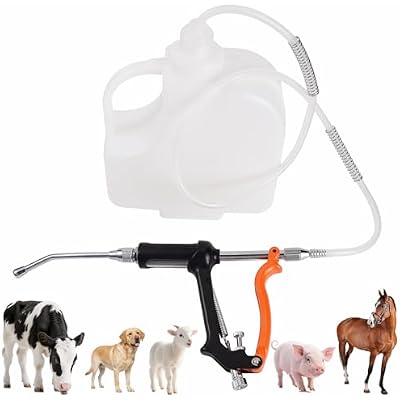 30ML Veterinary Metal Feeding Gun, Continuous Drench Gun Dosing Device Veterinary Adjustable Medicine Dispenser Husbandry Autonomous Feeding Tool, Pig Cattle, Sheep, Horse for Drench Gun