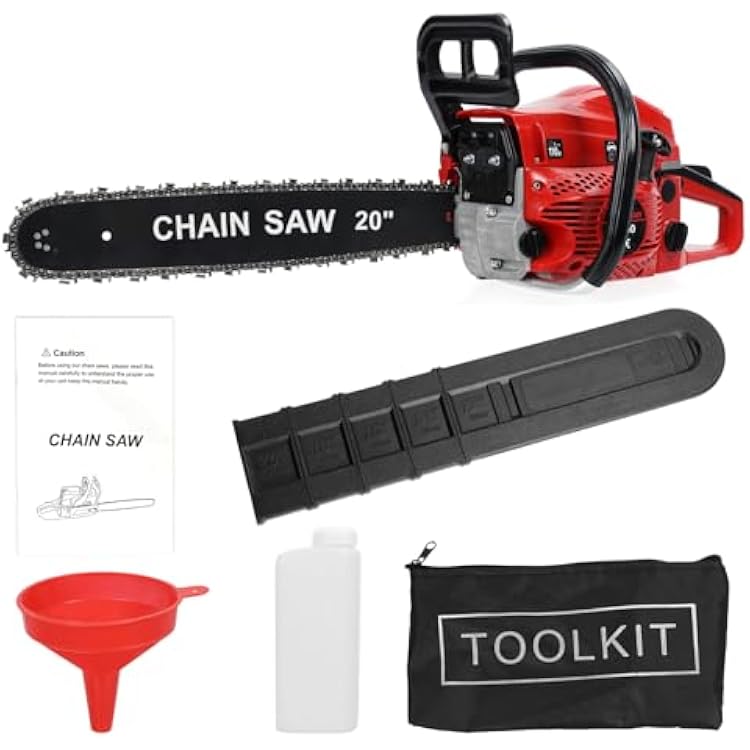 BENBOR 20 Inch Gas Chainsaw,Gas Power Chain Saw with Automatic Oiler,58CC 2-Stroke Gas Powered Chainsaw,Heavy Duty Cordless Petrol Chain Saws,Handheld Gasoline Chainsaws for Wood Cutting Red