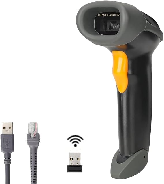 1D CCD 2.4G Wireless Bar Code Scanner Versatile 2 in 1 (Wireless+USB Wired), UNIDEEPLY Automatic Barcode Reader Scanner 196 Feet Indoor Transmission Distance, Scanning Gun for PC Computers, Black