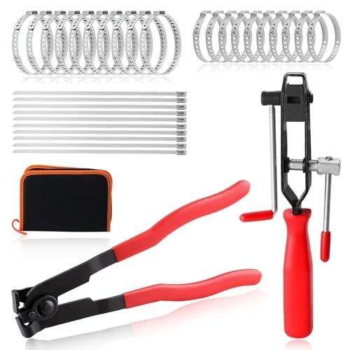 SPEEDWOX 32PCS CV Joint Boot Clamp Pliers Hose Band Cut-Off Pliers Car Banding Tool Kit With 20 Adjustable Stainless Steels Crimp Bands Ear Boot Tie Pliers Car Band Tool Kit For Most Cars