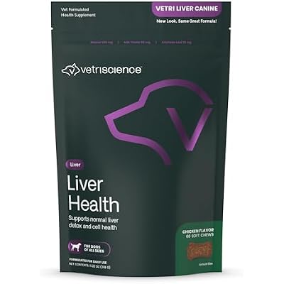 VetriScience Liver Health Chews with Milk Thistle, Vetri Liver Detox Supplement for Dogs, Turmeric and Artichoke Leaf for Liver Support and Detoxification, Chicken, 60 Count