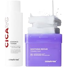 Dermafirm CICA AC Essence Toner & Soothing Repair Toning Pad Set Korean Skincare for Exfoliation, Hydration, and Pore Refining