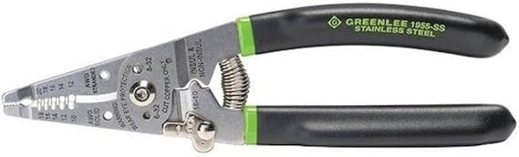 Greenlee 1955-SS Stainless Steel Wire Stripper for 10-18 AWG Solid and 12-20 AWG Stranded, Heavy-Duty Stripper, Cutter, and Crimper Tool
