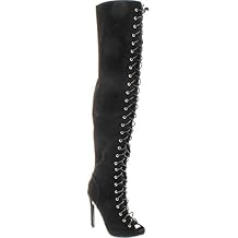 CR Olga Thigh High Open Toe Stiletto Heel Lace Up Full Zipper Boots Nubuck