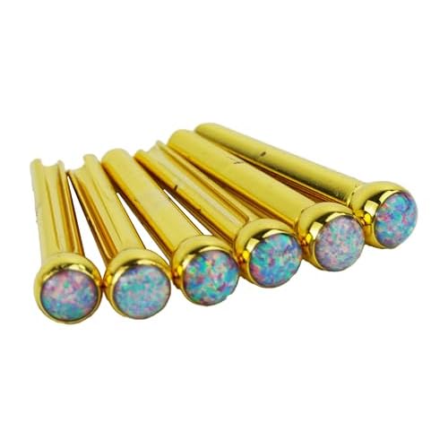 Guyker Guitar Bridge Pins, 6 Pcs Brass Pins Endpin with Colorful Chips for 6 String Acoustic Folk Guitar Nail Pegs Fixed Cone Replacement Parts 1 Set GX-010