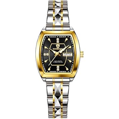 BINBOND Watches for Women.Luminous Womens Watch, Double Push Butterfly Buckle Design Women Watch, Womens Wrist Watches with Jewelry, Stainless Steel Strap,Suitable for Gift Giving.