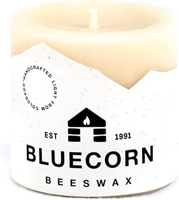 Bluecorn Beeswax Pillar Candle, 100% Pure Natural Bees Wax, Ivory White 3x3 Candle, Clean Burning & Dripless, Long Lasting 50 Hrs, Paraffin, Soy & Fragrance Free, Home Decor, American Made, 1 Count