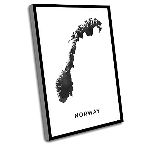 Canvas Wall Art For Bathroom,Wall Art Living Room Decor,Norway Map Art Poster,Black And White Wall Art Print Of Norway,Gift Idea,Gift Ideas For Men,Living Room Art,16x24 Inch Framed Wall Art