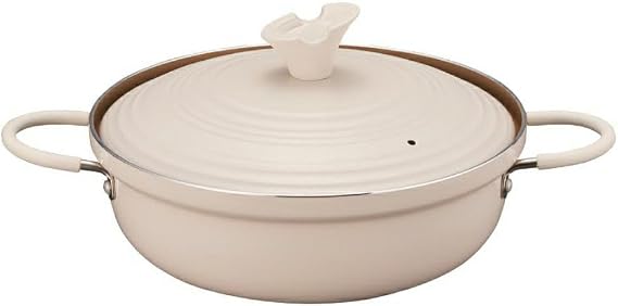 Doshisha EverCook Double-Handled Pot, Tabletop Pot, 9.4 inches 24 cm, Compatible With Induction and Gas Stoves,  With Lid, Non-Stick, Easy to Clean, Ivory