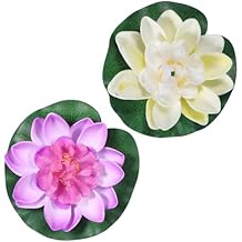 2PCS 10CM/3.94Inch Birdbath Fountain Accessory, Artificial Floating Foam Lotus Flower with Water Lily Pad, Artificial Lotus Flowers Decor, Lotuss Leaf Flower Floating Garden Pond Decor, Pool Decoratio