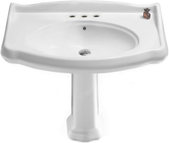 030400-PED-Three Hole 1837 Classic Style Ceramic Pedestal Sink, White