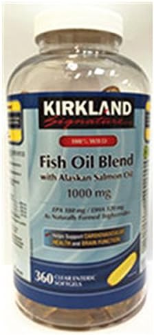 Kirkland Signature 100% Wild Fish Oil Blend with Wild Alaskan Salmon Oil 180 EPA 120 DHA 1000mg - 360 Enteric Softgels