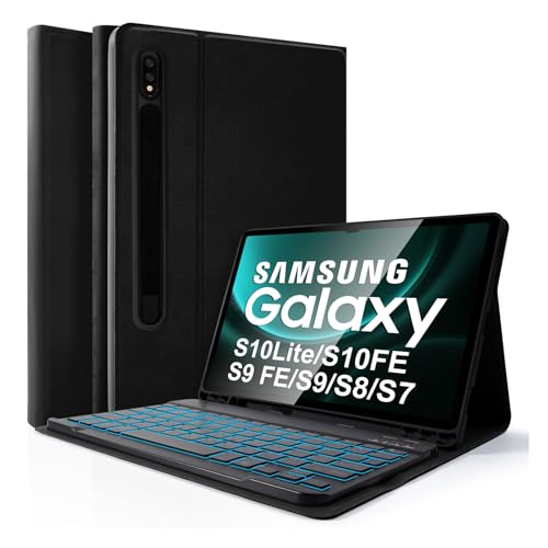 LAMA Backlit Keyboard Case for Samsung Galaxy Tab S10 LiteS10 FES9 FE 10.9, Detachable Wireless Keyboard Case for Galaxy Tab S9S8S7 11, Lightweight Stand Cover with Built-in S Pen Holder, BK