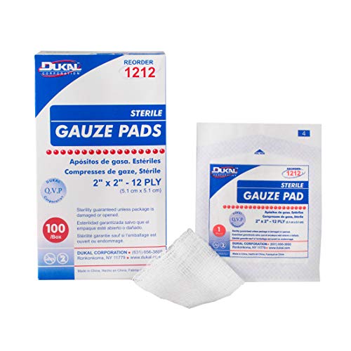 Dukal, Sterile Gauze Pads, 2 x 2, 12 Ply, 100 per Box White