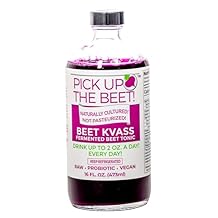 Pick Up The Beet Organic Beet Juice Kvass with Live Probiotics, Vegan - Natural Nitric Oxide Boost, Fermented Beet Tonic, Sugar Cravings Support, 16 Ounces, 6 Bottles