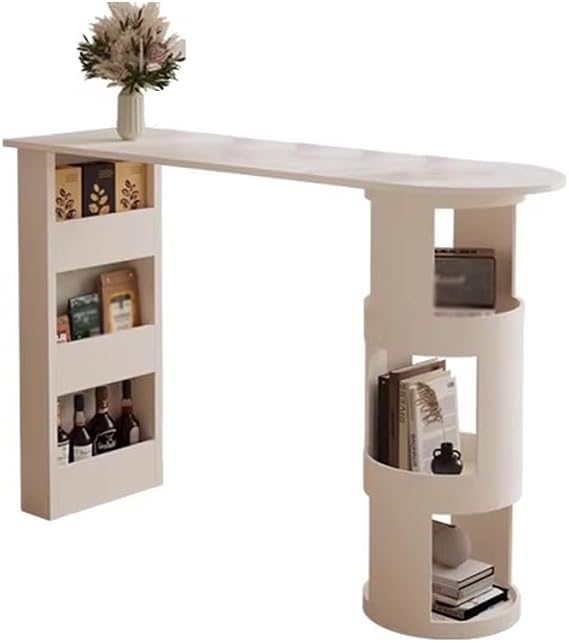 Home-use Bar Table, Integrated Kitchen Partition with Guardrail, Leisure Counter Desk with Shelving for Kitchen Dining Room Entryway(140x50x105cm)