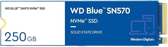 Western Digital 250GB WD Blue SN570 NVMe Internal Solid State Drive SSD - Gen3 x4 PCIe 8Gb/s, M.2 2280, Up to 3,300 MB/s - WDS250G3B0C