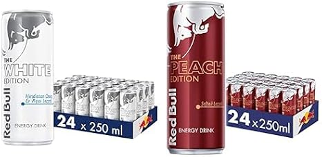 Red Bull Energy Drink, Coconut and Acai 250ml (24 Pack, 250ml x 24 Pieces) and Red Bull Energy Drink, Peach, 250ml (24 Pack, 24 x 250ml)