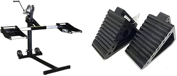 MoJack MJ-PRO 750-Pound Lift for Tractors and MAXXHAUL Solid Rubber Heavy Duty Black Wheel Chock 2-Pack