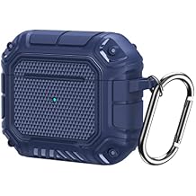 Compatible with AirPods 3rd Generation Case (2021), Hard Shell Full Body Protective Case Cover with Keychain ,LED Light is Visible (Blue)