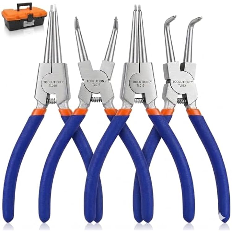 4pc Snap Ring Pliers Set - Heavy Duty 7 CR-V Steel Circlip Pliers Kit with 564 Precision Tips - Professional InternalExternal Retaining Ring Tool for Automotive Repair