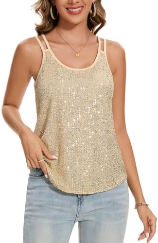 MINTLIMIT Sequin Tops for Women Sleeveless Sparkle Shimmer Tank Tops Glitter Disco Party Camisole Vest Top Blouse Shirt