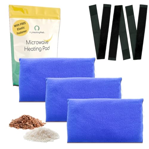Microwavable Heating Pads for Lower Back, Neck, and Shoulder Pain Relief - Moist Microwave Heating Pad for Muscles and Joints - Microwave Hot Pack Heat Pad for Cramps - 3 Packs Blue