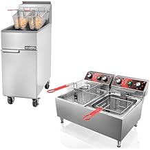EGGKITPO (ECF3-NG) 40LB 90,000 BTU Natural Gas Fryer and 10L2 Commercial Fryer with Timer and Basket Dual Tank Fryer(120v 3600w)