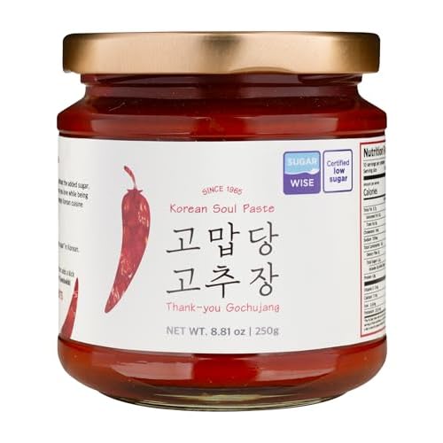 Thank-you Gochujang Sugar-Free, Korean Chili Paste with Allulose - Keto-Friendly, No Wheat Flour, 100% Korean Red Pepper & Korean Sea Salt- Since 1965 Authentic Fermented Sauce for Bibimbap, Tteokbokki & K-BBQ, 8.81oz