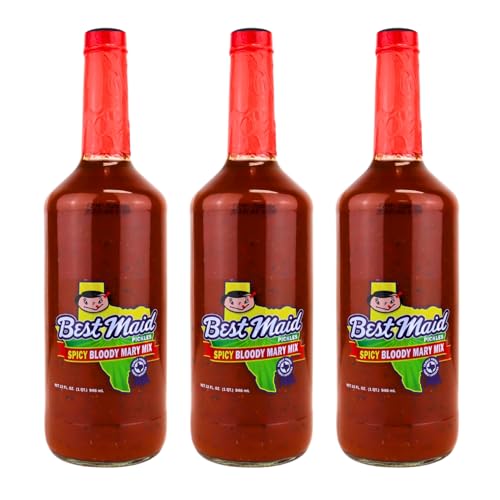 Best Maid Bloody Mary Mix, 32 oz Glass Bottle Classic Texas-Style Flavor for the Perfect Bloody Mary Cocktail, Made with Premium Ingredients, Ready-to-Use for Parties Pack of 3, Spicy