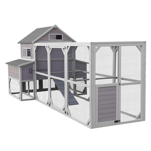 Aivituvin Large Chicken Coop 137 L Hen House Duck Cage for 10-15 Chickens 55ft2 with Spacious Run, 6 Nesting Box, 6 Raised Perches