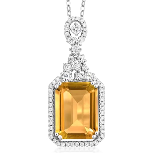 Gem Stone King 5-10 Cttw Emerald Cut Pendant Necklace For Women | 925 Sterling Silver | 14X10MM Gemstone Birthstone | 18 Inch Chain | Jewelry Gifts for Women