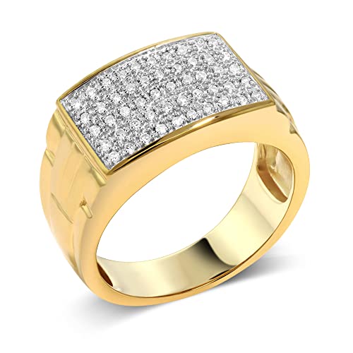 Gem Stone King White Diamond Ring For Men | 10K Yellow Gold | Gold Mens Pave Ring | 0.25 Cttw | Available In Size 7, 8, 9, 10, 11, 12, 13