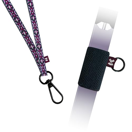 Device Holder with Lanyard, Comfortable Design for E Device, 3 Device Case Sizes for Perfect Fit, High-Strength Elastic Holder With Lanyard, Ethnic Purple, Small