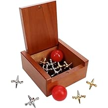WE Games Metal Jacks Set Classic Jacks Game with 2 Red Balls in Keepsake Wooden Box Nostalgic Floor Game
