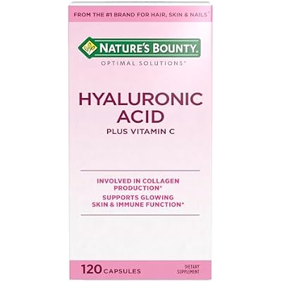 Natures Bounty Vitamin C and Hyaluronic Acid Supplement, Supports Glowing Skin, Immune Function & Collagen Production, 120 Capsules - 60 Day Supply, Optimal Solutions Supplements for Skin Health
