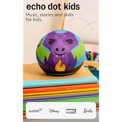 Amazon Echo Dot Kids (newest model), Smart speaker to enjoy age-appropriate audiobooks, sleep routines and Alexa+ experiences to create and learn, Dragon design