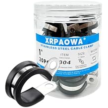 1 Inch Stainless Steel Cable Clamps, 20 Pcs, Rubber Cushioned Insulated Clamps, Pipe Clamp, Tube Holder for Tube, Pipe, Lines or Wire Cord Installation (1"(26mm))