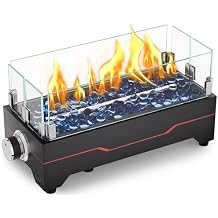 GRISUN Tabletop Fire Pit,15 Inch Propane Fire Pit Table,30000 BTU Table Top Firepit with Glass Wind Guard,Stainless Steel Burner,Fire Glass,Portable Propane fire Pit for Patio, Camping, Backyard & RV