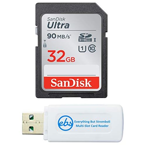 SanDisk 32GB SD Ultra SDHC Memory Card works with Canon Powershot ELPH 180, 190, SX420 IS, SX410, SX610 Camera UHS-I Class 10 Bundle with Everything But Stromboli Card Reader SDSDUNR-032G-GN6IN