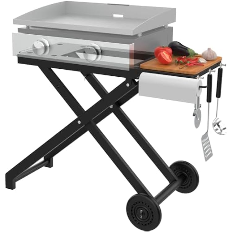 Griddle Stand for Blackstone 22 17 Inch Tabletop Grill, Heavy-Duty Foldable Griddle Table with Wheels, Griddle Trolley Dining Table Cart, Grill Replacement Part for Outdoor Camping BBQ Tailgating